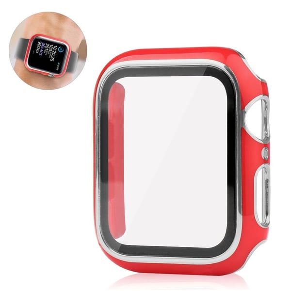 Apple Watch 44 mm unikt stildeksel + skjermbeskytter i herdet glass - Rød / Sølv