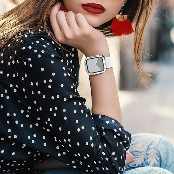 Apple Watch 44 mm deksel med rhinestone-dekor + herdet glass - Sølv