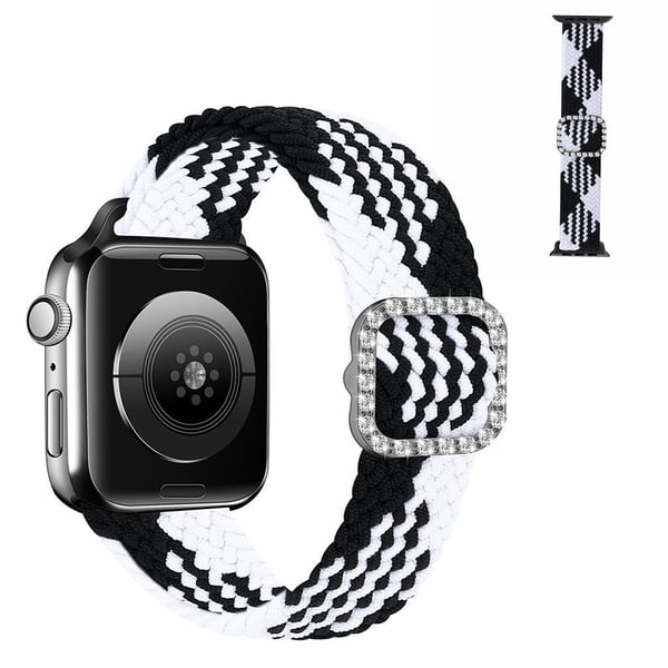 Apple Watch 40 mm nylonklokkerem med strassspenne - Svart Og Hvit
