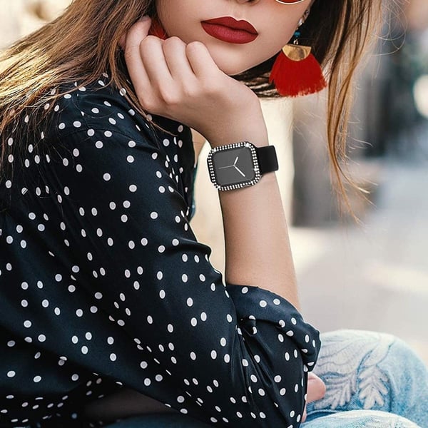 Apple Watch 40 mm deksel med rhinestone-dekor + herdet glass - Svart