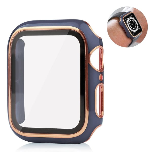 Apple Watch 40 mm unikt stildeksel + skjermbeskytter i herdet glass - Blå / Gull