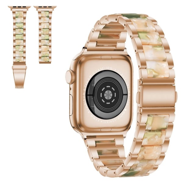 Apple Watch 40 mm elegant klokkerem med tre perler + rustfritt stål - Rose Gull / Rosa / Grønn