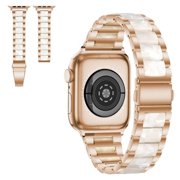 Apple Watch 40 mm elegant klokkerem med tre perler + rustfritt stål - Rose Gull / Hvit
