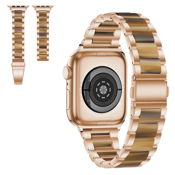 Apple Watch 40 mm elegant klokkerem med tre perler + rustfritt stål - Rose Gull / Sjokolade