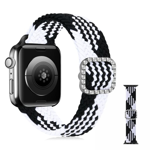 Apple Watch 42mm - 44mm nylonklokkerem med strassspenne - Svart Og Hvit