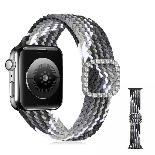 Apple Watch 42mm - 44mm nylonklokkerem med strassspenne - Svart Farge
