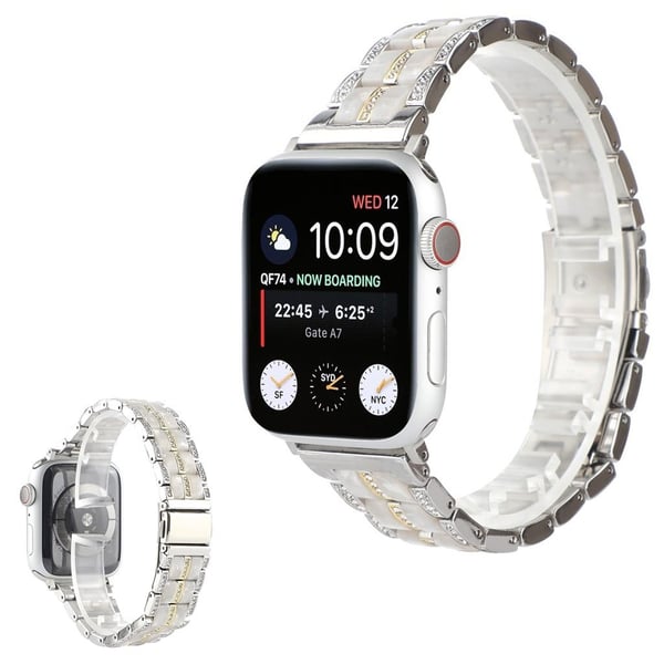 Apple Watch 40 mm klokkerem i rustfritt stål med rhinestone-dekor - Gull / Hvit