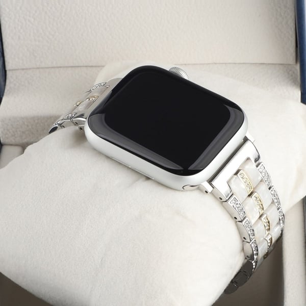 Apple Watch 40 mm klokkerem i rustfritt stål med rhinestone-dekor - Gull / Hvit