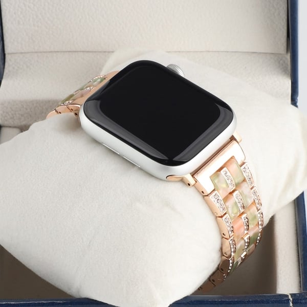 Apple Watch 42 mm - 44 mm klokkerem i rustfritt stål med rhinestone-dekor - Rose Gull / Rosa Grønn