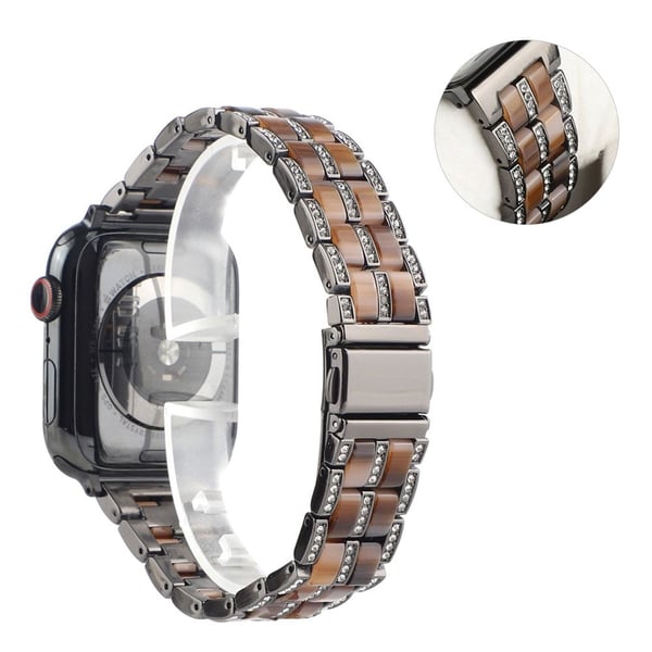 Apple Watch 42 mm - 44 mm klokkerem i rustfritt stål med rhinestone-dekor - Svart / Honning