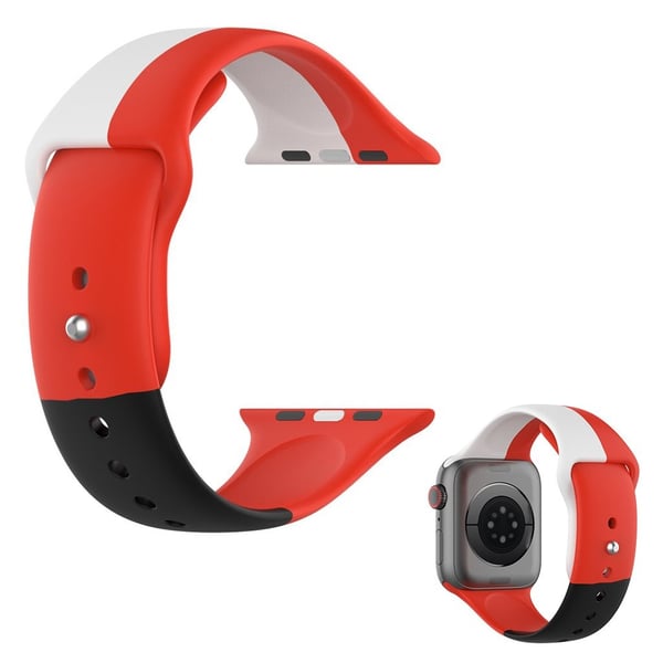 Apple Watch Series 6 / 5 44mm trefarget silikonklokkebånd - Rød / Hvit / Svart / Størrelse: L