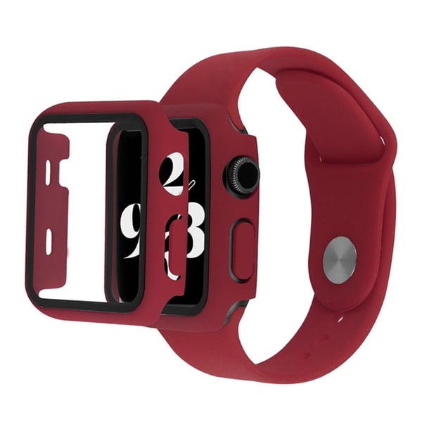 Apple Watch Series 6 / 5 40 mm deksel med herdet glass + klokkebånd - Vinrød