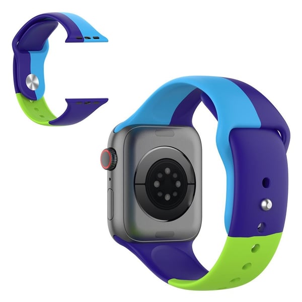 Apple Watch Series 6 / 5 44mm trefarget silikonklokkebånd - Grønn / Blå / Grønn / Størrelse: S