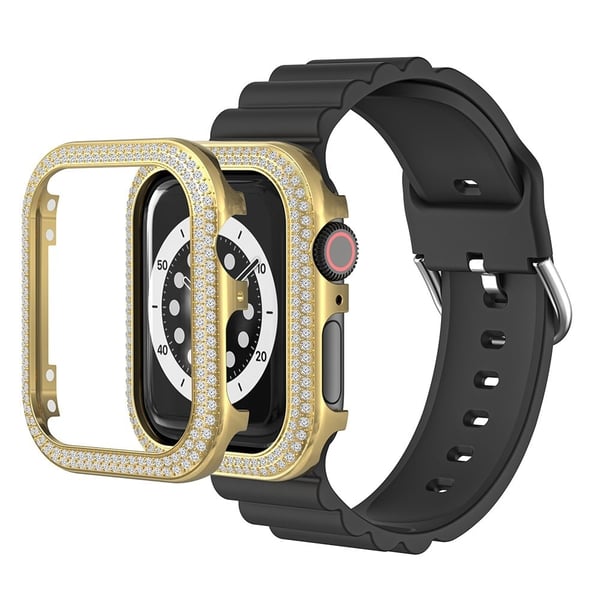 Apple Watch 44 mm legeringsdeksel med rhinestone-dekor - Gull