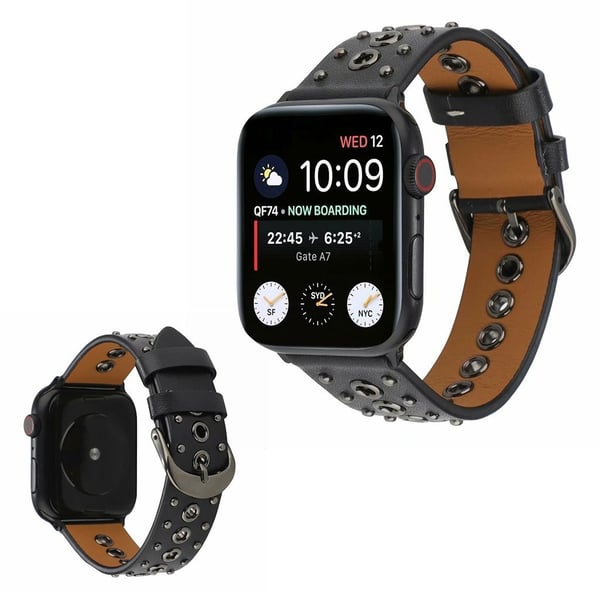 Apple Watch Series 6 / 5 40mm rivet punk ægte læder rem - sort Apple Watch Series 6 / 5 40mm rivet punk ægte læder rem - sort