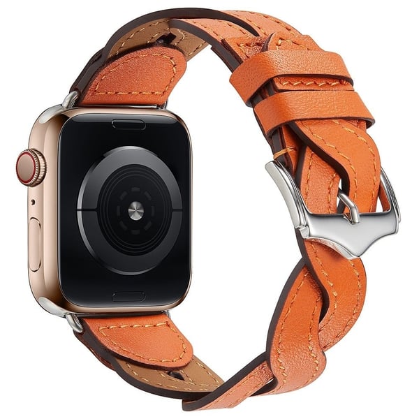 Apple Watch (41mm) Cowhide vævet design læder urrem - Orange Apple Watch (41mm) Cowhide vævet design læder urrem - Orange