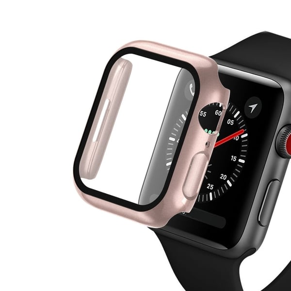 Apple Watch (41 mm) 2-i-1 materialtrekk + 9H herdet glass - Rosa Rose