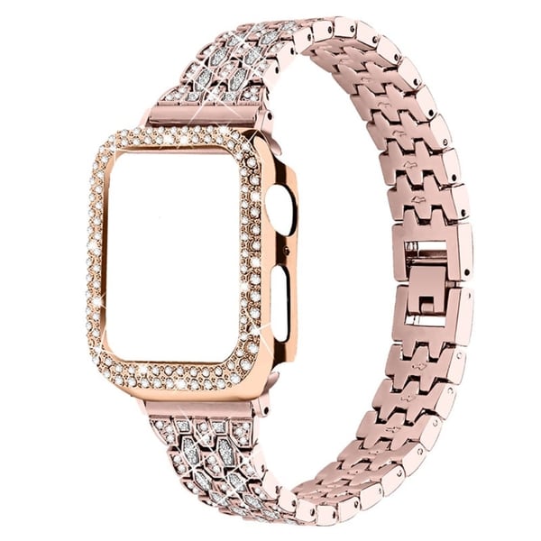 Apple Watch (41 mm) klokkerem med fem perler og skinnende rhinestone - Rosa Gull / Gjennomsiktig / Rose Gull