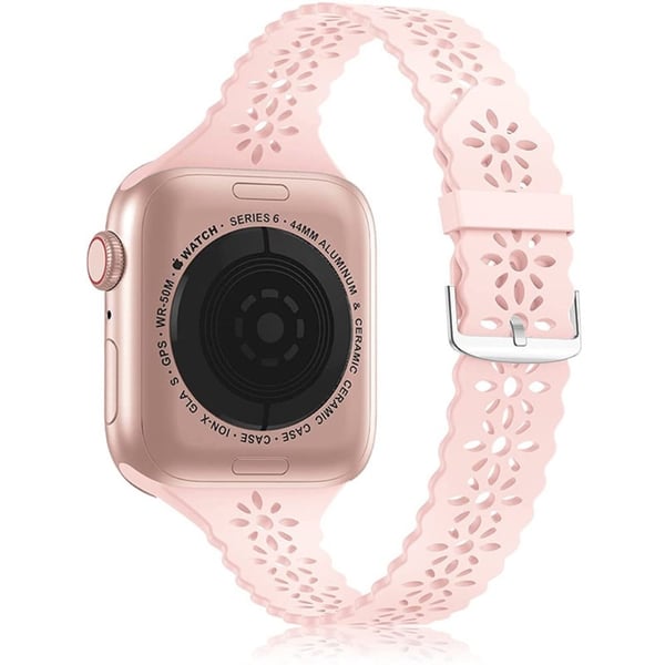 Apple Watch (41 mm) stilig blomsterklokkerem i silikon - Rosa