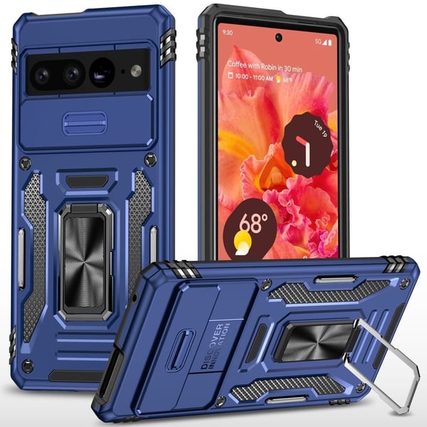 Armor Series Google Pixel 9 Pro XL-etui Støtbestandig og fleksibelt telefondeksel med kickstand og kameraskjerm - Marineblå