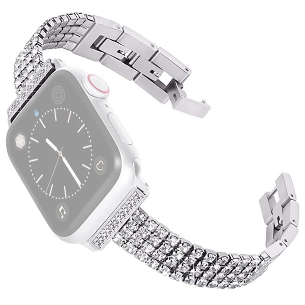 Apple Watch (41 mm) urrem i rustfrit stål med rhinestone-dekor i fire rækker - Sølv Apple Watch (41 mm) urrem i rustfrit stål med rhinestone-dekor i fire rækker - Sølv