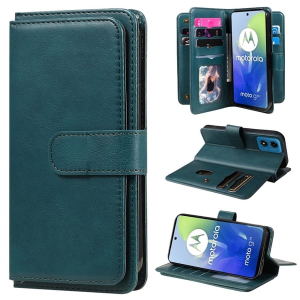 Lommebok-etui med 10 lommeseksjoner for Motorola Moto G04 / Motorola Moto E14 / Motorola Moto G04s / Motorola Moto G24 - Grønn