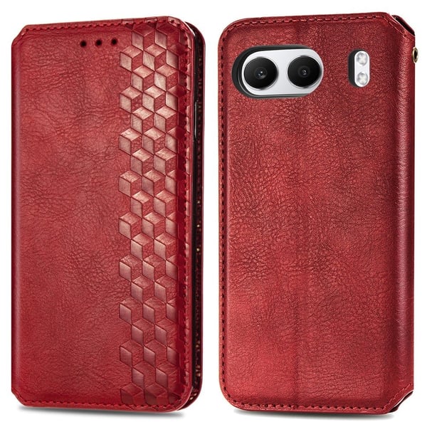 Skinn-etui med stilfult rombeavtrykk for OnePlus Nord 4 - Rød