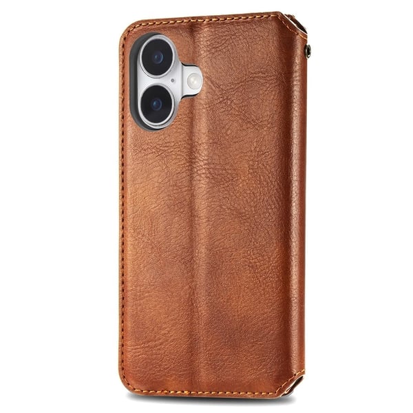 Skinn-etui med stilfult rombeavtrykk for iPhone 16 - Brun