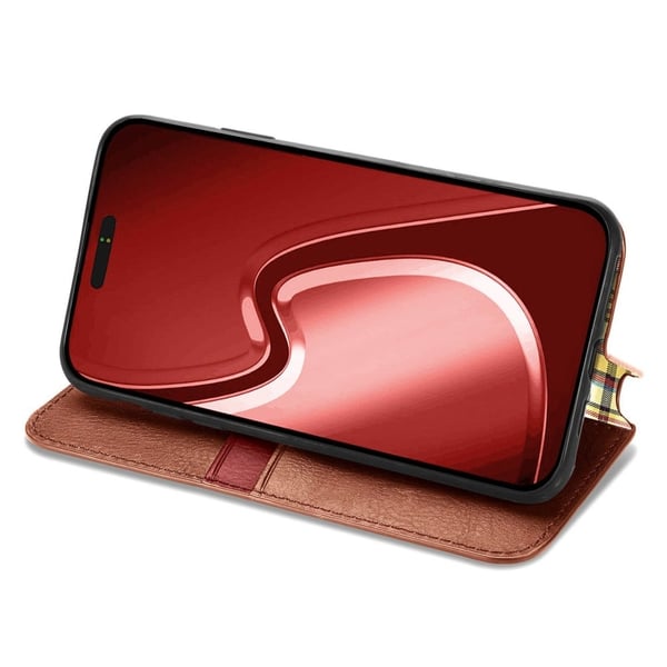 Skinn-etui med stilfult rombeavtrykk for iPhone 16 Pro - Brun