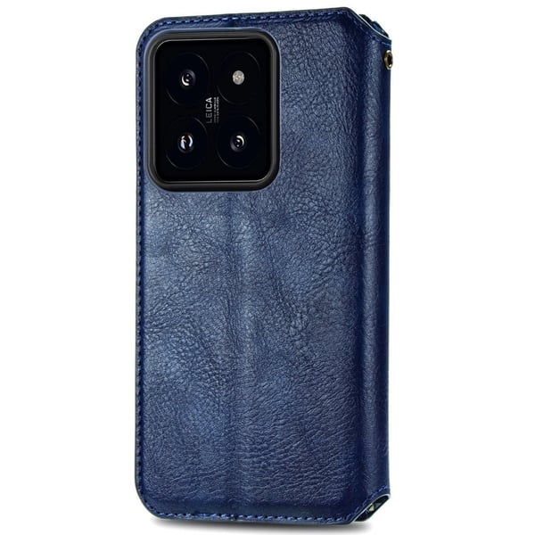 Skinn-etui med stilfult rombeavtrykk for Xiaomi 14T Pro - Blå