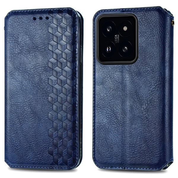 Skinn-etui med stilfult rombeavtrykk for Xiaomi 14T Pro - Blå Skinn-etui med stilfult rombeavtrykk for Xiaomi 14T Pro - Blå