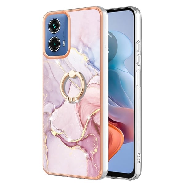 Marmormønstret deksel med ringholder for Motorola Moto G34 - Roséguld 005