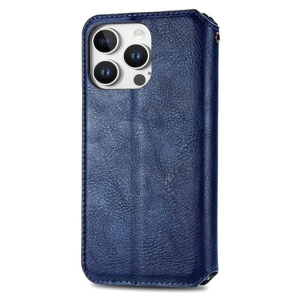 Skinn-etui med stilfult rombeavtrykk for iPhone 16 Pro Max - Blå