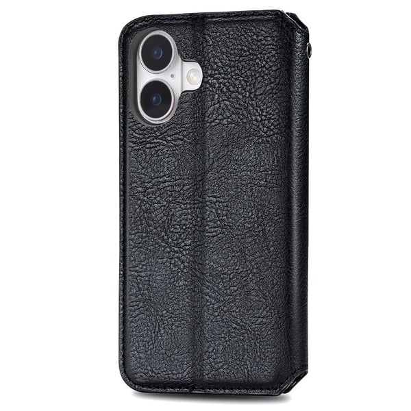 Skinn-etui med stilfult rombeavtrykk for iPhone 16 - Svart
