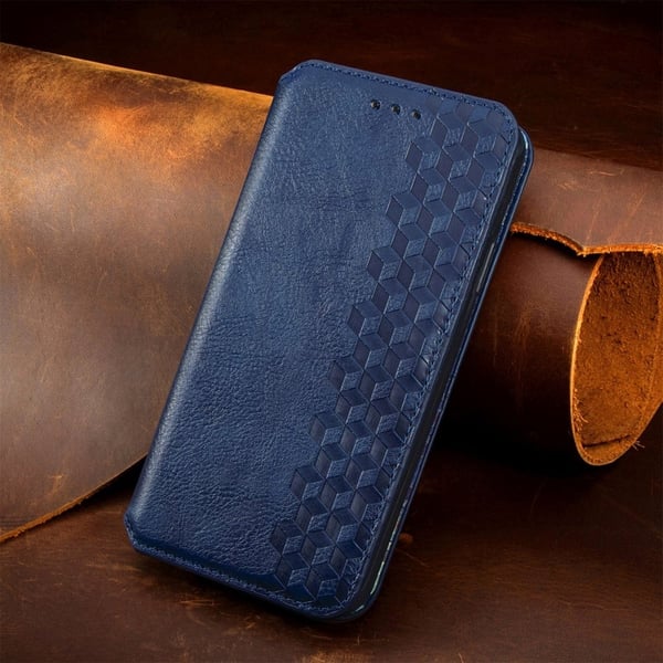Skinn-etui med stilfult rombeavtrykk for Samsung Galaxy A16 - Blå