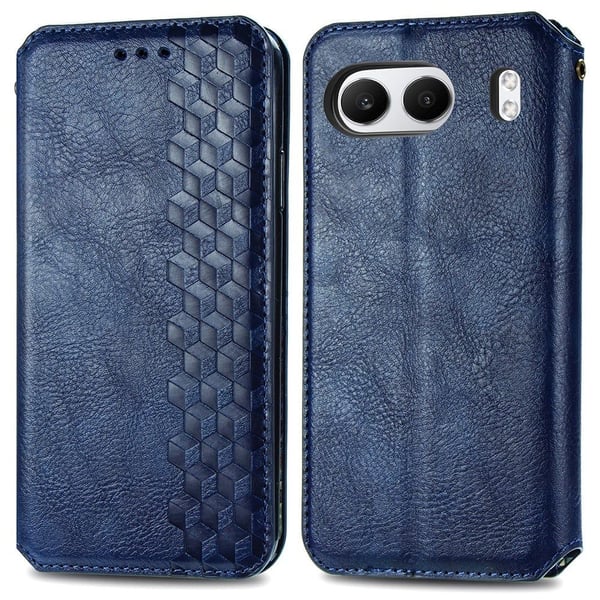 Skinn-etui med stilfult rombeavtrykk for OnePlus Nord 4 - Blå