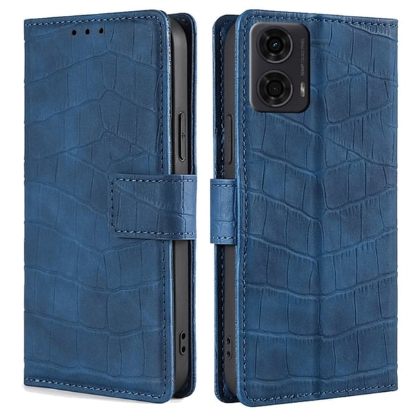 Skinn-etui med krokodillemønster til Motorola Moto E14 / Motorola Moto G04 / Motorola Moto G04s / Motorola Moto G24 - Blå