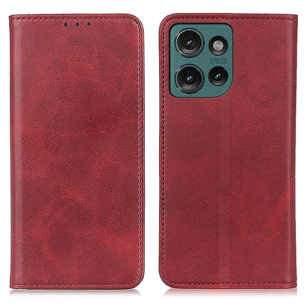 Motorola Edge 50 lompakkokotelo, aitoa nahkaa - Punainen