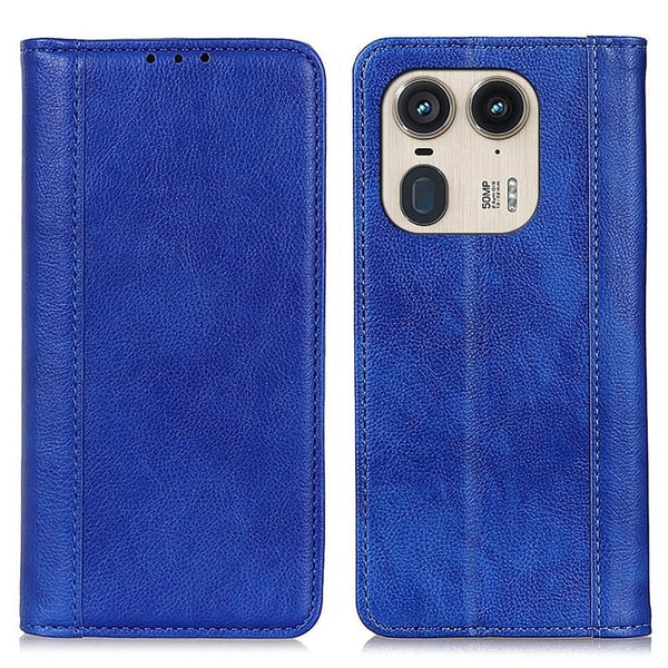 Ekte lærdeksel med magnetisk lukking for Motorola Edge 50 Ultra / Motorola Moto X50 Ultra - Blå