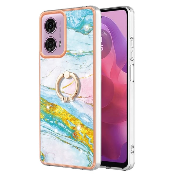 Marmorikuvioinen kotelo rengaspidikkeellä Motorola Moto E14 - Grønn 004