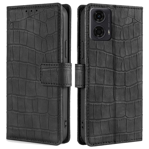 Skinn-etui med krokodillemønster til Motorola Moto E14 / Motorola Moto G04 / Motorola Moto G04s / Motorola Moto G24 - Svart