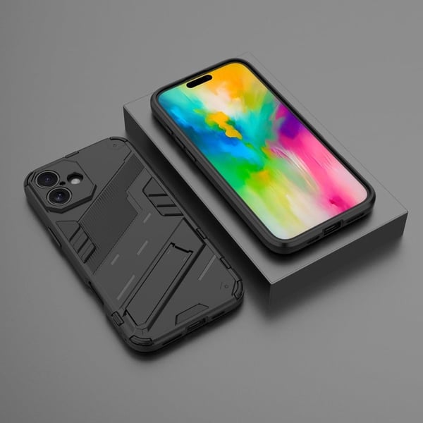 Støtsikkert hybriddeksel med et moderne preg for iPhone 16 - Svart