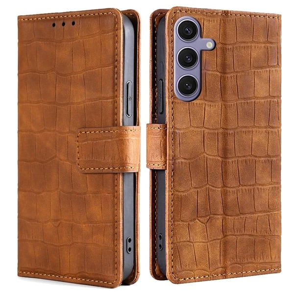 Skinn-etui med krokodillemønster til Samsung Galaxy S24 Plus - Brun