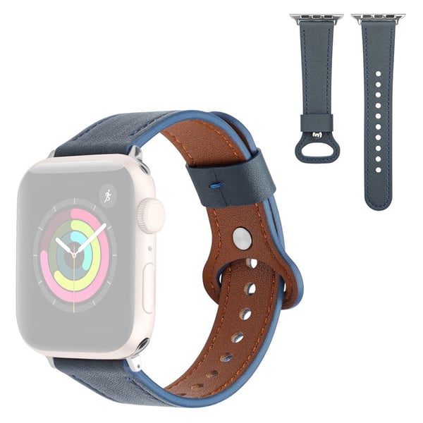 Apple Watch 42mm - 44mm klokkerem i ekte skinn - Midnattsblå