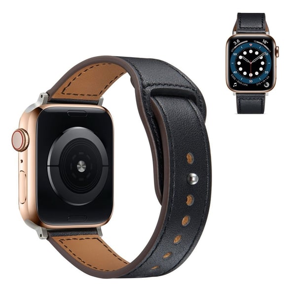 Apple Watch 40 mm urrem i ægte læder med nitte-design - Sort
