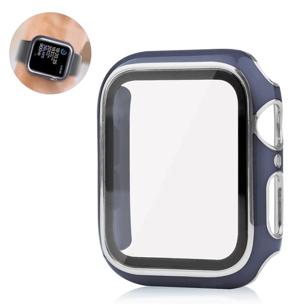 Apple Watch 44 mm unikt stildeksel + skjermbeskytter i herdet glass - Blå / Sølv