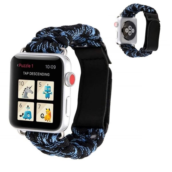 Apple Watch 42mm - 44mm unik stil nylonklokkerem - Svart / Blå