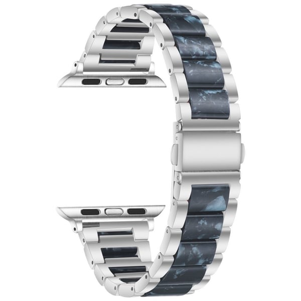 Apple Watch 44 mm elegant klokkerem med tre perler + rustfritt stål - Sølv / Kongeblå