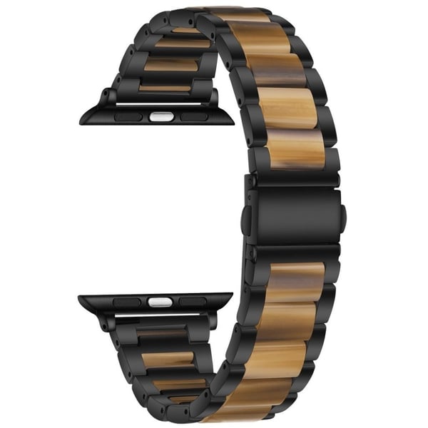 Apple Watch 44 mm elegant urrem med tre perler + rustfrit stål - Sort / Chokolade