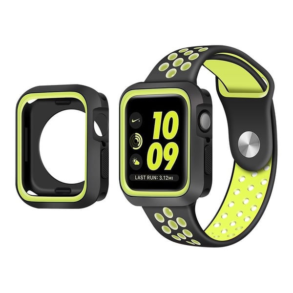 Apple Watch (41 mm) TPU-deksel i to farger + klokkerem - Svart / Grønn
